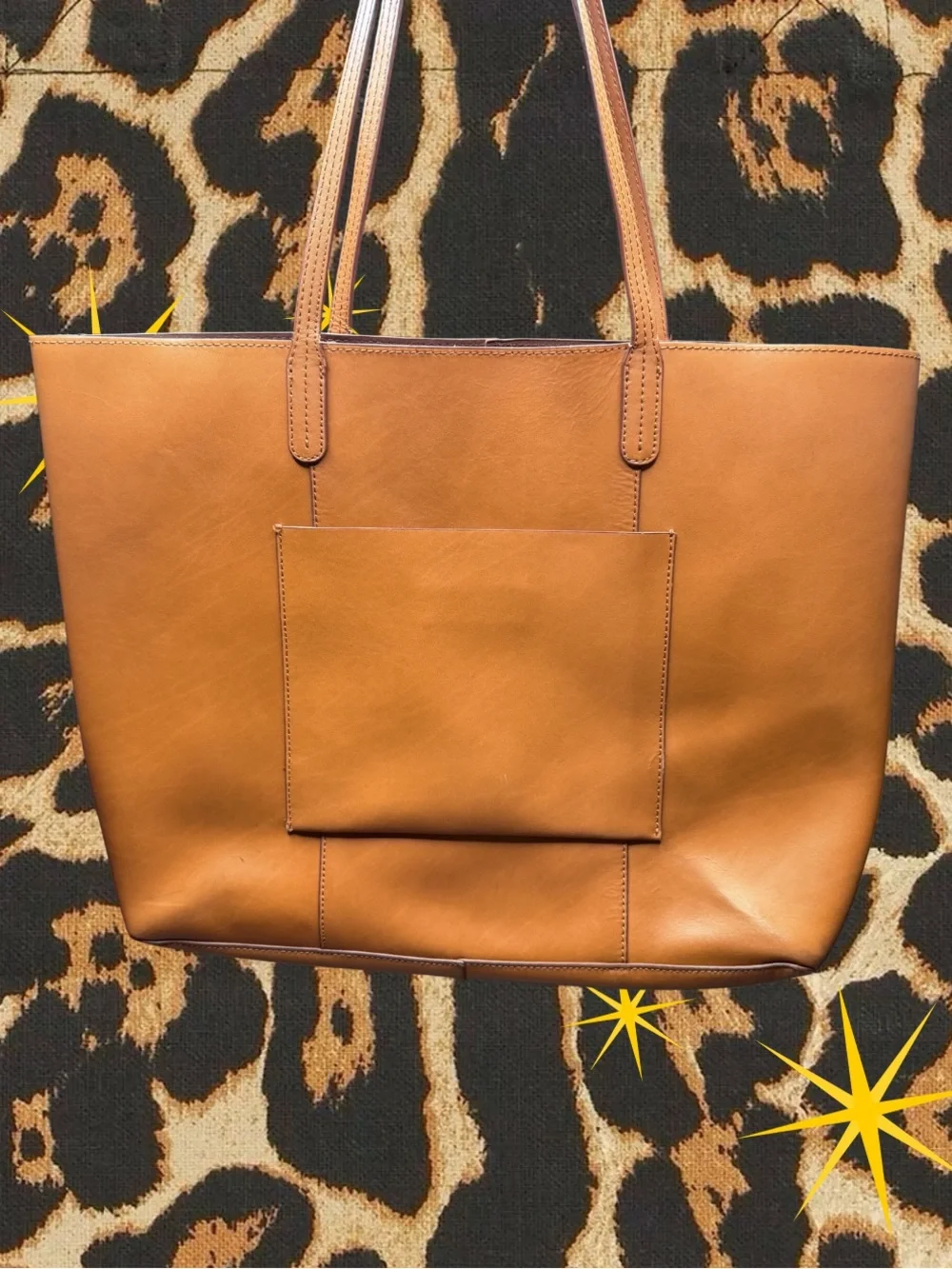 MARGOT | Classic Tan Leather Tote Bag with Front Pocket | Good Condition